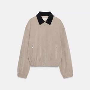 New Zara contrast collar corduroy jacket In beige- small